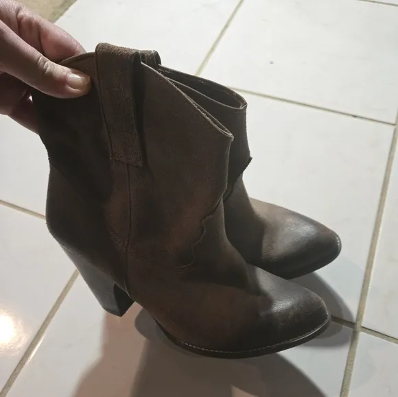 Bronx Leather Boots Booties Size 38 7.5 Short Cowboy Boots Brown Suede Shoes