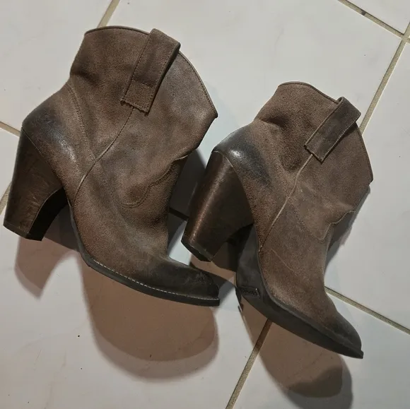 Bronx Leather Boots Booties Size 38 7.5 Short Cowboy Boots Brown Suede Shoes