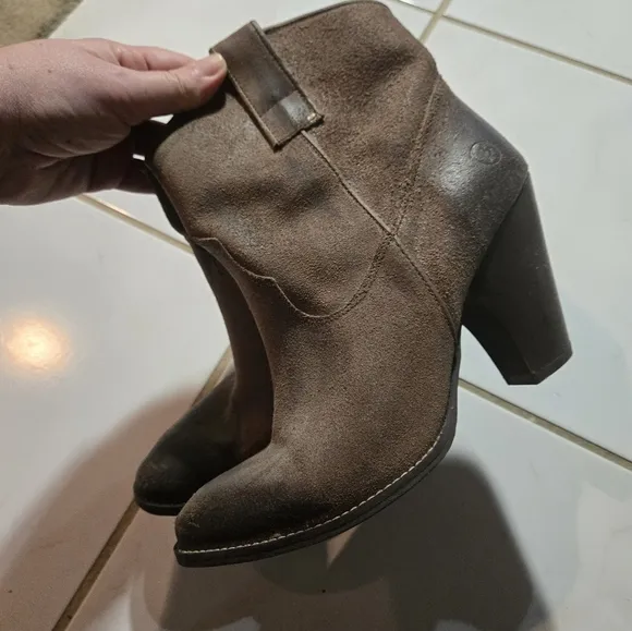 Bronx Leather Boots Booties Size 38 7.5 Short Cowboy Boots Brown Suede Shoes