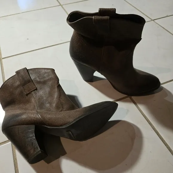 Bronx Leather Boots Booties Size 38 7.5 Short Cowboy Boots Brown Suede Shoes