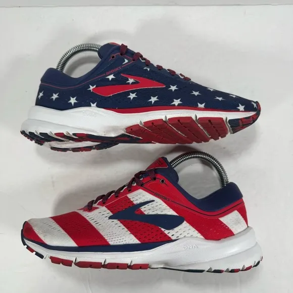 Brooks Launch 5 Victory Stars and Stripes Red White Blue Running Shoes Women 7B