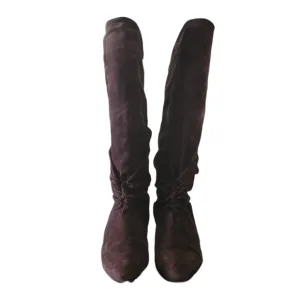 Brown Suede Long Boots Made In Italy Size 9M