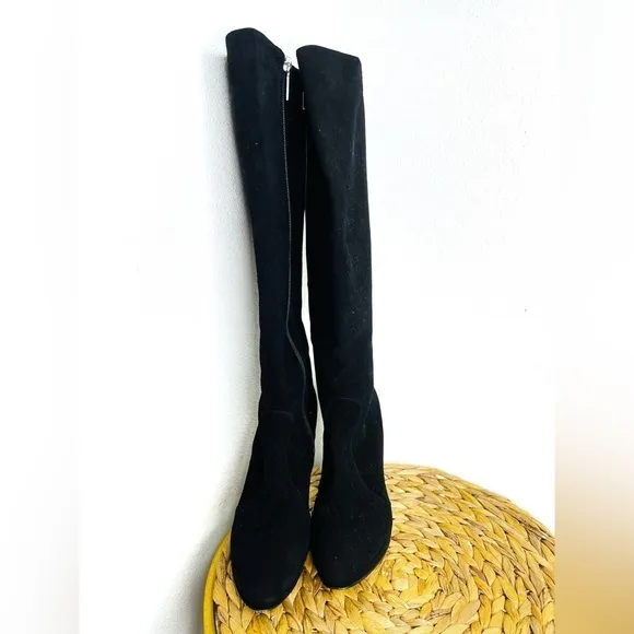 Bruno Magli long boot Suede black Platform tall Boots embellished silver heeled