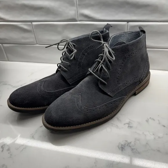Bruno Marc Mens 12 Suede Leather Wingtip Ankle Boots Dress Casual Gray
