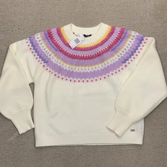 Buffalo David Bitton Womens Knit Cream Fair Isle Sweater- NWT- L