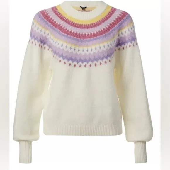 Buffalo David Bitton Womens Knit Cream Fair Isle Sweater- NWT- L