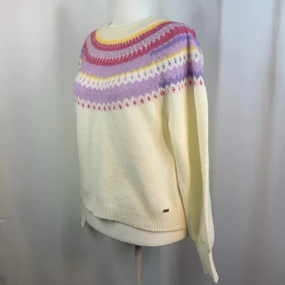 Buffalo David Bitton Womens Knit Cream Fair Isle Sweater- NWT- L