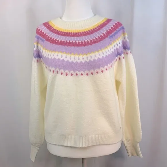 Buffalo David Bitton Womens Knit Cream Fair Isle Sweater- NWT- L