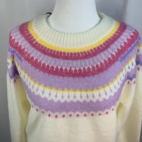 Buffalo David Bitton Womens Knit Cream Fair Isle Sweater- NWT- L
