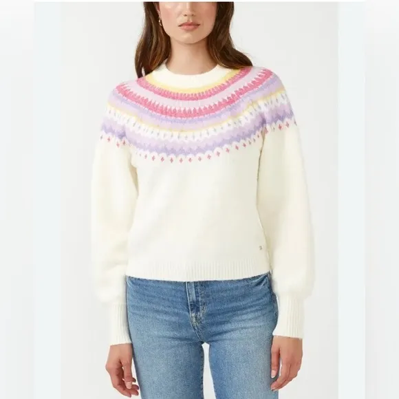 Buffalo David Bitton Womens Knit Cream Fair Isle Sweater- NWT- L