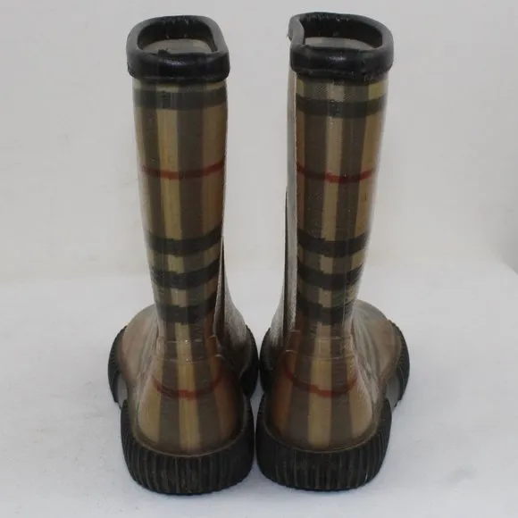 Burberry Kid's Brown Plaid Rain Boots Size 10C