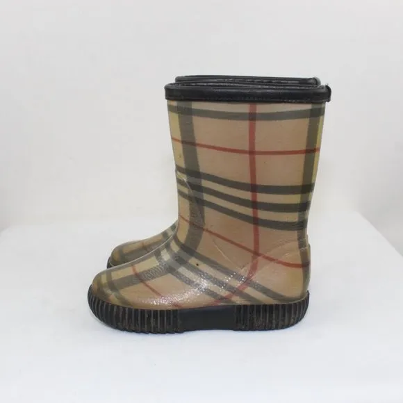 Burberry Kid's Brown Plaid Rain Boots Size 10C