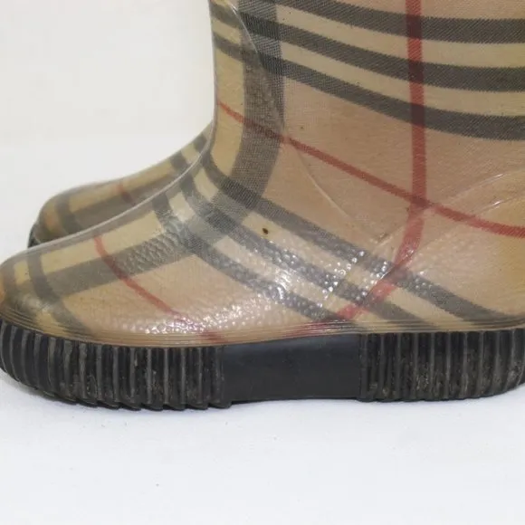 Burberry Kid's Brown Plaid Rain Boots Size 10C