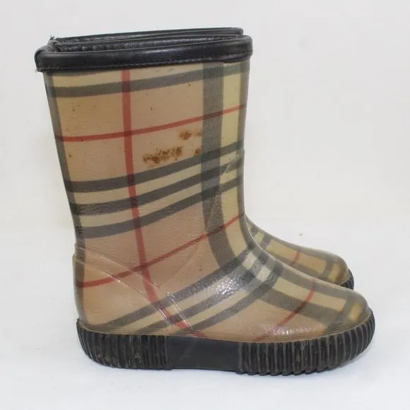 Burberry Kid's Brown Plaid Rain Boots Size 10C