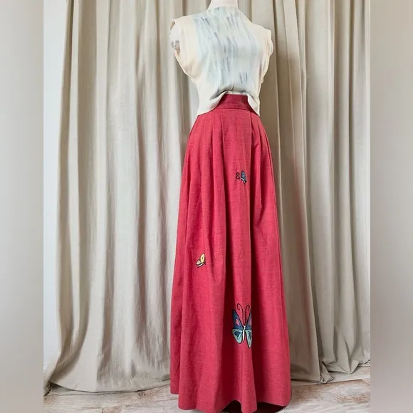Butterfly Maxi Skirt – 70s Straight Skirt  Cotton Embroidered Dream