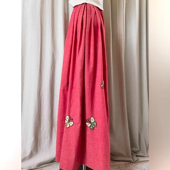 Butterfly Maxi Skirt – 70s Straight Skirt  Cotton Embroidered Dream