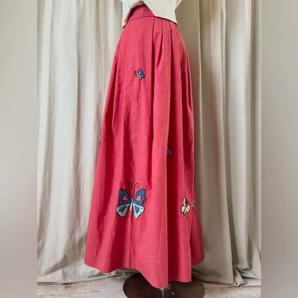 Butterfly Maxi Skirt – 70s Straight Skirt  Cotton Embroidered Dream