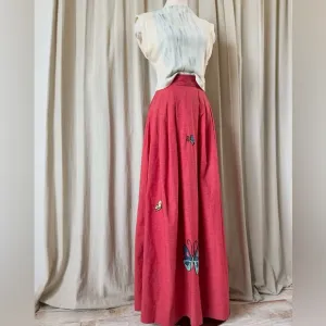 Butterfly Maxi Skirt – 70s Straight Skirt  Cotton Embroidered Dream