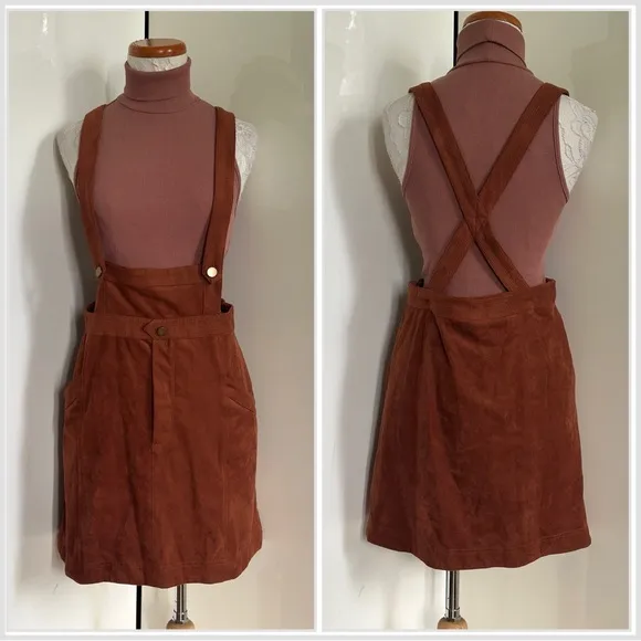 by Anthropologie Faux Suede Skirt Pinafore Overalls sz 12