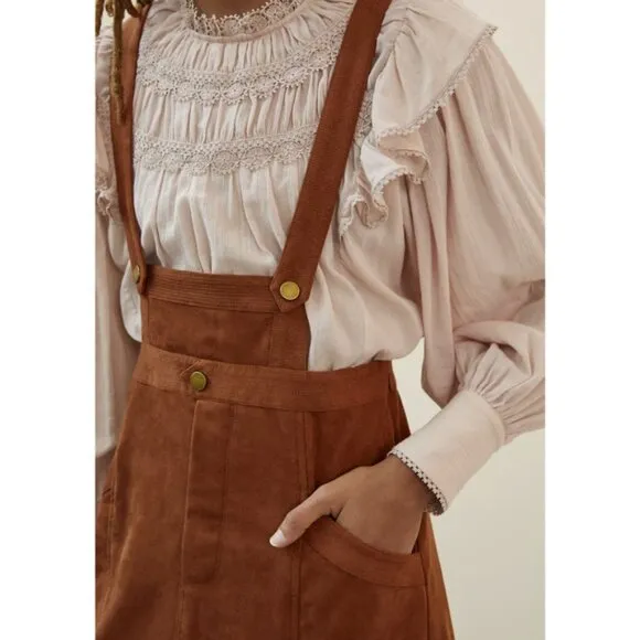 by Anthropologie Faux Suede Skirt Pinafore Overalls sz 12