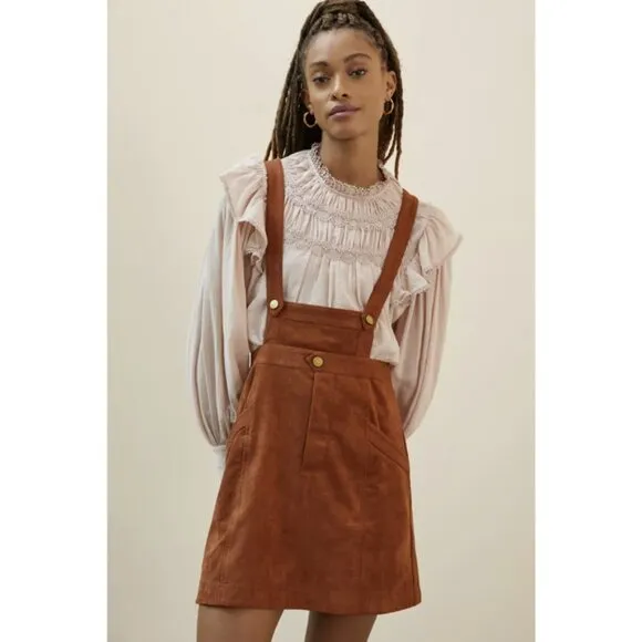 by Anthropologie Faux Suede Skirt Pinafore Overalls sz 12