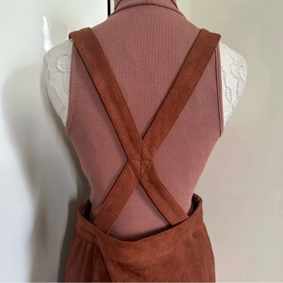by Anthropologie Faux Suede Skirt Pinafore Overalls sz 12