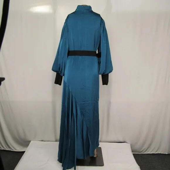 Byrd Women's Camilla Maxi Dress – Size M – Blue – Long Sleeve, High Neck, Belted
