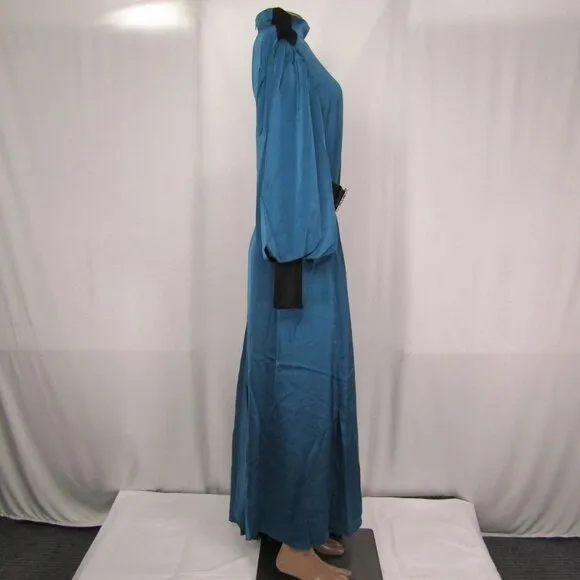 Byrd Women's Camilla Maxi Dress – Size M – Blue – Long Sleeve, High Neck, Belted