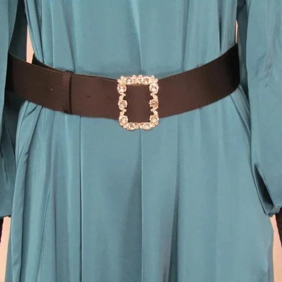 Byrd Women's Camilla Maxi Dress – Size M – Blue – Long Sleeve, High Neck, Belted
