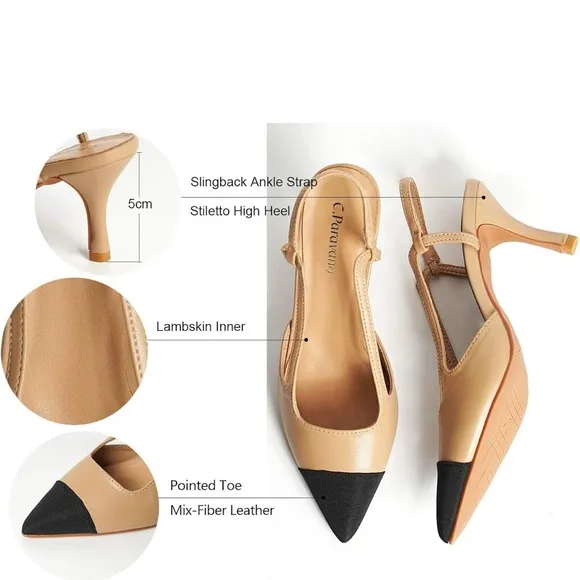 C Paravano Women's Tan and Black Slingback Heels