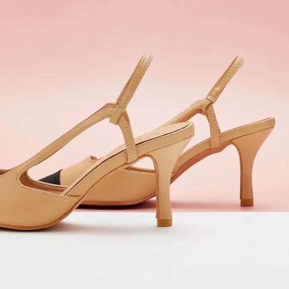 C Paravano Women's Tan and Black Slingback Heels