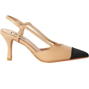 C Paravano Women's Tan and Black Slingback Heels
