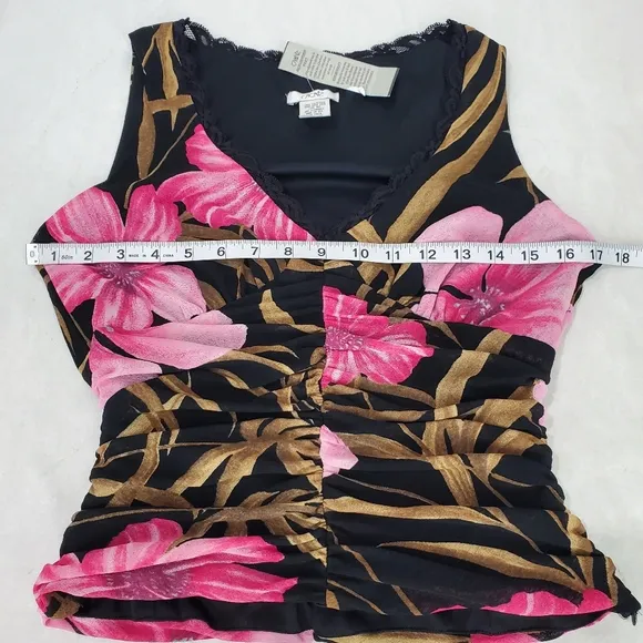 Cache Skirt Set Pink Black Floral 2 Piece Y2K Babydoll Top Asymmetrical Hem NWT