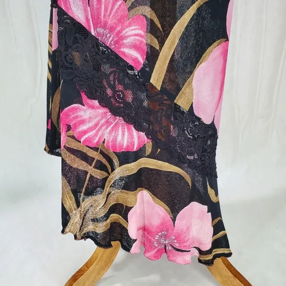 Cache Skirt Set Pink Black Floral 2 Piece Y2K Babydoll Top Asymmetrical Hem NWT