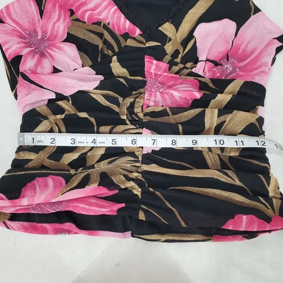 Cache Skirt Set Pink Black Floral 2 Piece Y2K Babydoll Top Asymmetrical Hem NWT