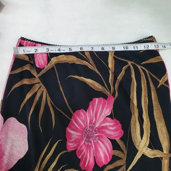 Cache Skirt Set Pink Black Floral 2 Piece Y2K Babydoll Top Asymmetrical Hem NWT