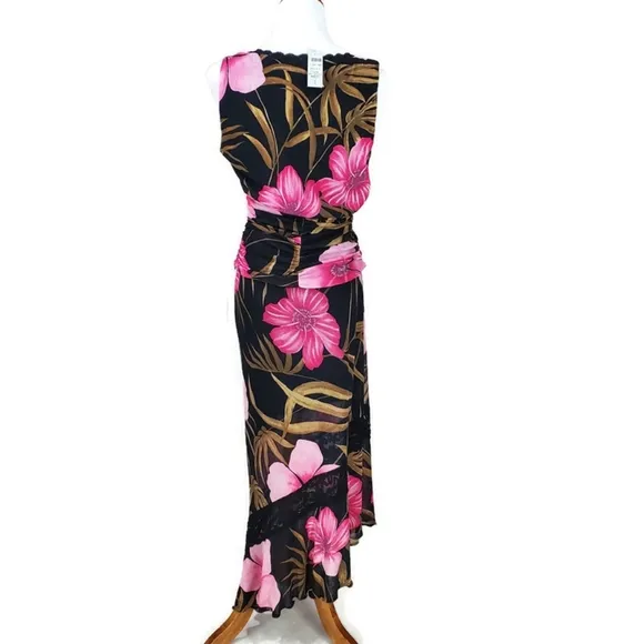 Cache Skirt Set Pink Black Floral 2 Piece Y2K Babydoll Top Asymmetrical Hem NWT