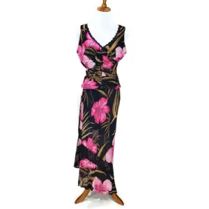 Cache Skirt Set Pink Black Floral 2 Piece Y2K Babydoll Top Asymmetrical Hem NWT