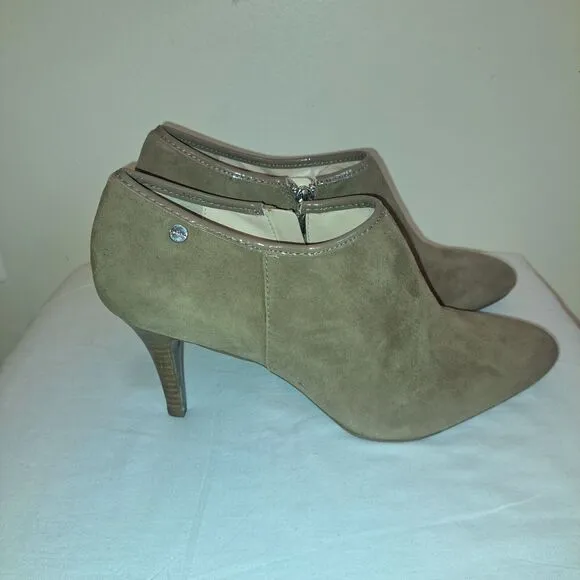 Calvin Klein Ankle Boots Booties 9.5 M‎ Pointed Toe Brown Suede Leather Women’s