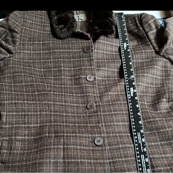 CALVIN KLEIN size 12 brown plaid 2 piece skirt suit wool cashmere blend