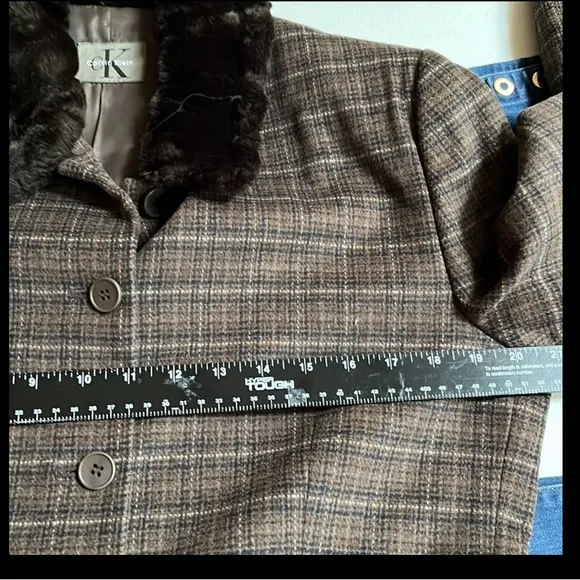 CALVIN KLEIN size 12 brown plaid 2 piece skirt suit wool cashmere blend