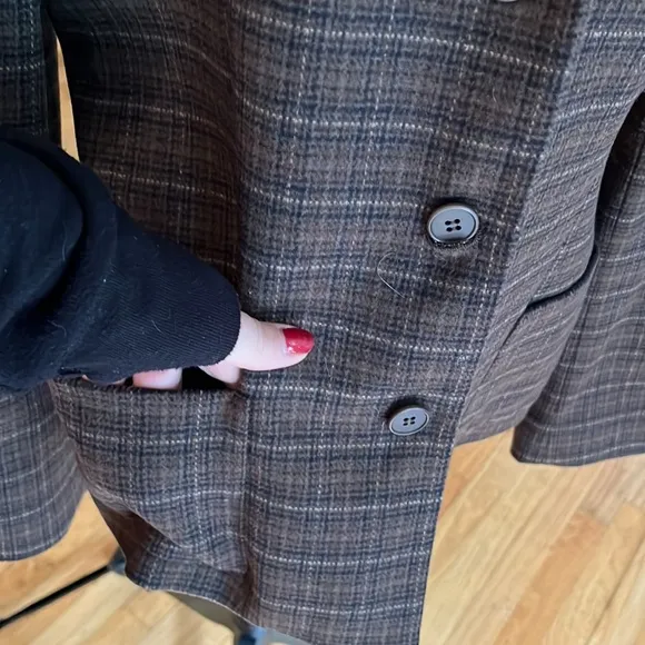 CALVIN KLEIN size 12 brown plaid 2 piece skirt suit wool cashmere blend