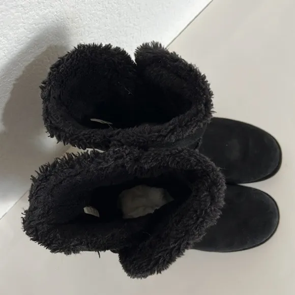 Canyon River Blues Coco Black Leather Tall Double Buckle Boots Faux Fur Lined  7