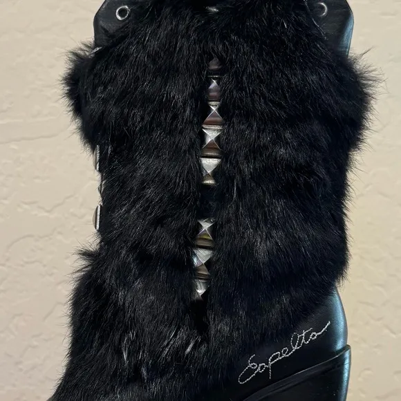 Capelta Rockstar Leather and Fur Rhinestone Studded Cowboy Boots