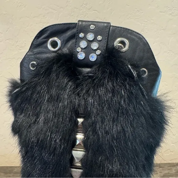 Capelta Rockstar Leather and Fur Rhinestone Studded Cowboy Boots