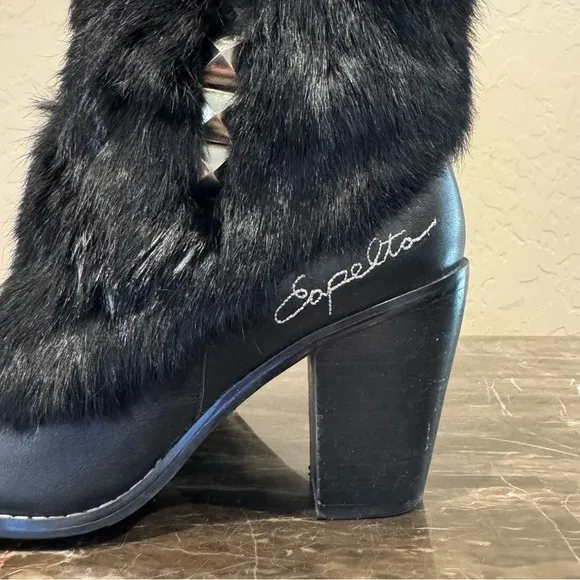 Capelta Rockstar Leather and Fur Rhinestone Studded Cowboy Boots