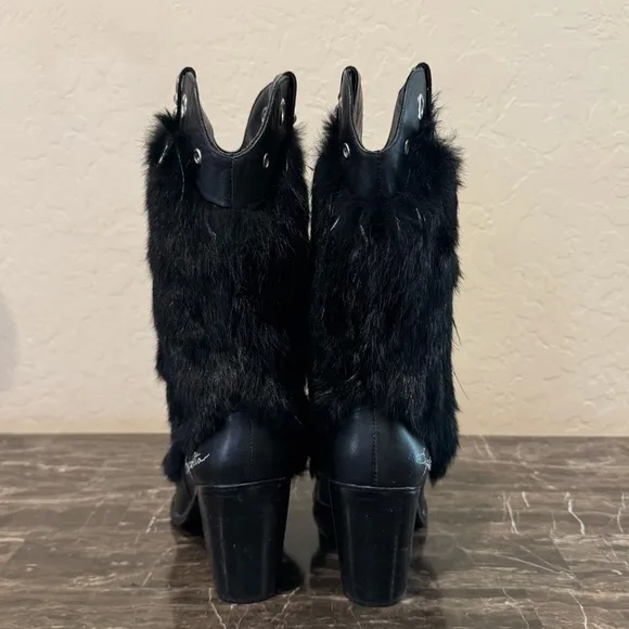 Capelta Rockstar Leather and Fur Rhinestone Studded Cowboy Boots