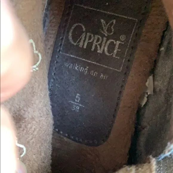 Caprice Women's Leather Faux Fur Heeled Brown Boots - Size 8