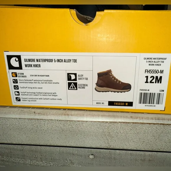 Carhartt Mens Gilmore Waterproof 5 inch Alloy toe work hiker brown boots size 12