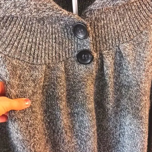 Carolyn Taylor Sweater Knit CARDIGAN Sz L GRAY Boxy Collar w Pockets Buttons